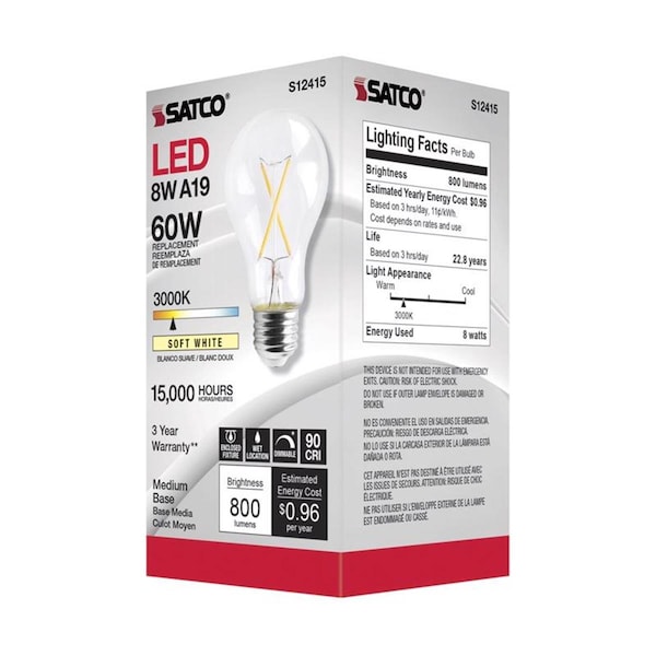 Supershine A19 E26 Medium Filament Soft White 60W Equivalence LED Bulb SU3306676 - main